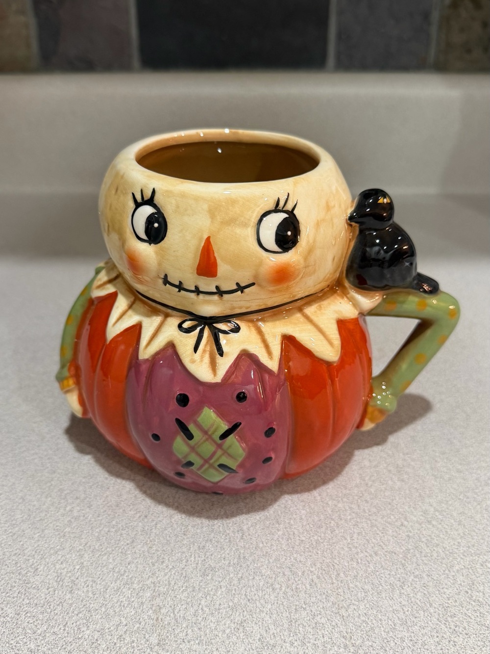 Johanna Parker Whimsical Pumpkin Scarecrow Mug with Black Crow #fall #nwt